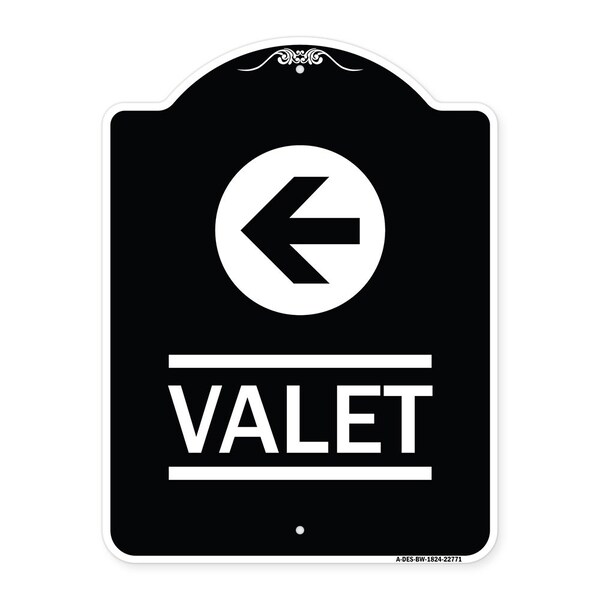 Designer Series Valet Left Arrow, Black & White Heavy-Gauge Aluminum Sign, 24" x 18", BW-1824-22771